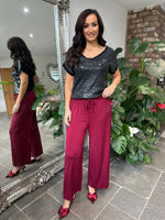 Wine Diamante Wide Leg Trousers Trisha
